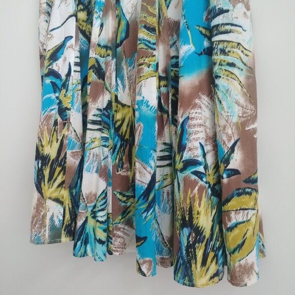 Rachel Adams 100% cotton midi skirt full pleated lined blue green pattern 8 - Picture 5 of 12